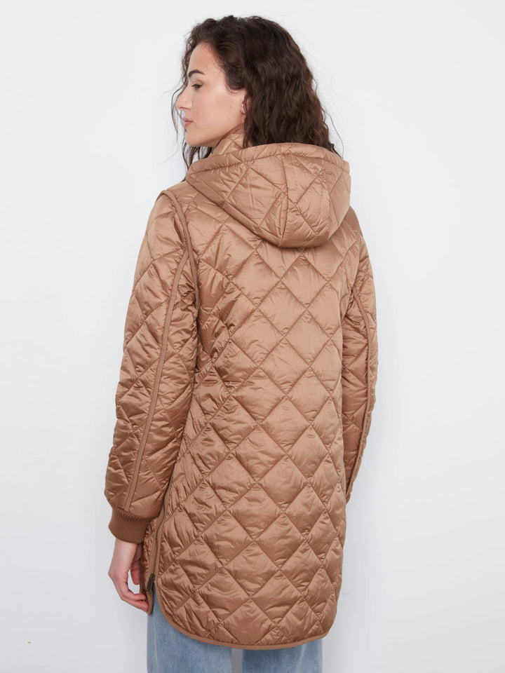 Reversible Puffer With Sweater Rib &amp; Removable Hood - Truffle