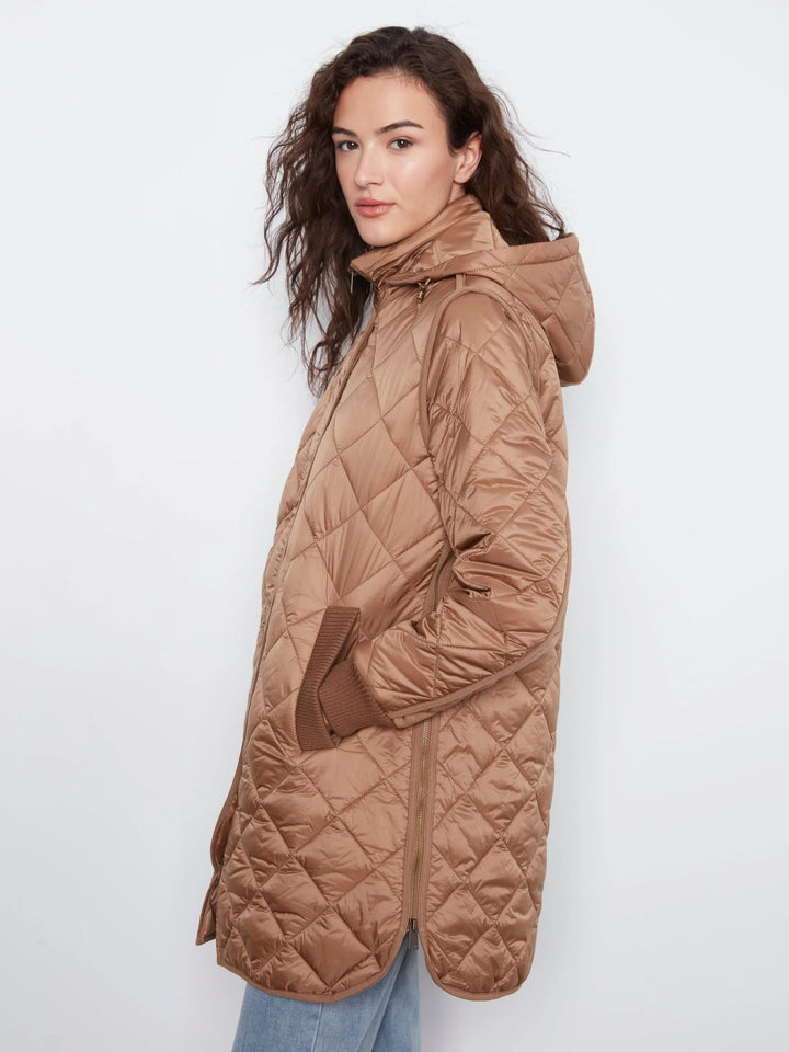 Reversible Puffer With Sweater Rib &amp; Removable Hood - Truffle