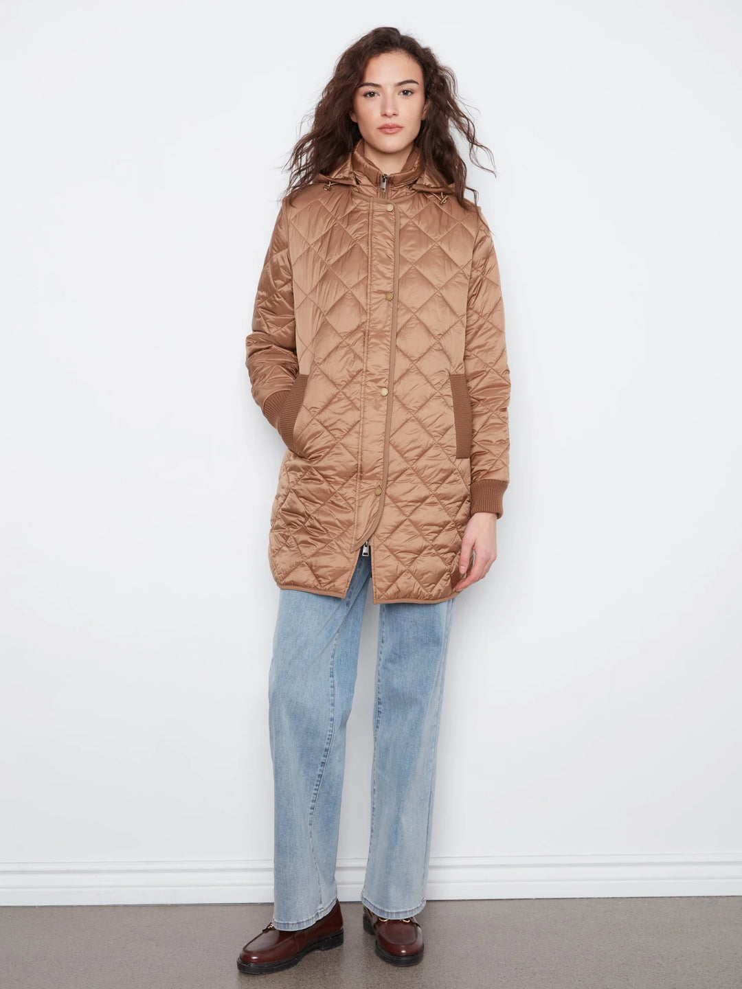 Reversible Puffer With Sweater Rib &amp; Removable Hood - Truffle