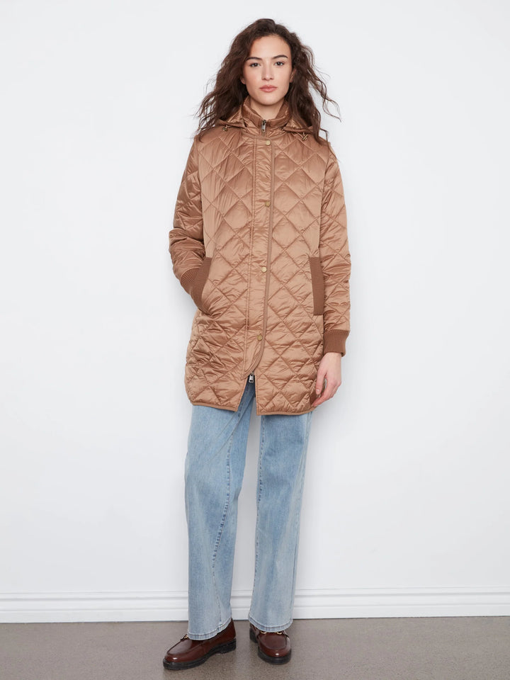 Reversible Puffer With Sweater Rib &amp; Removable Hood - Truffle