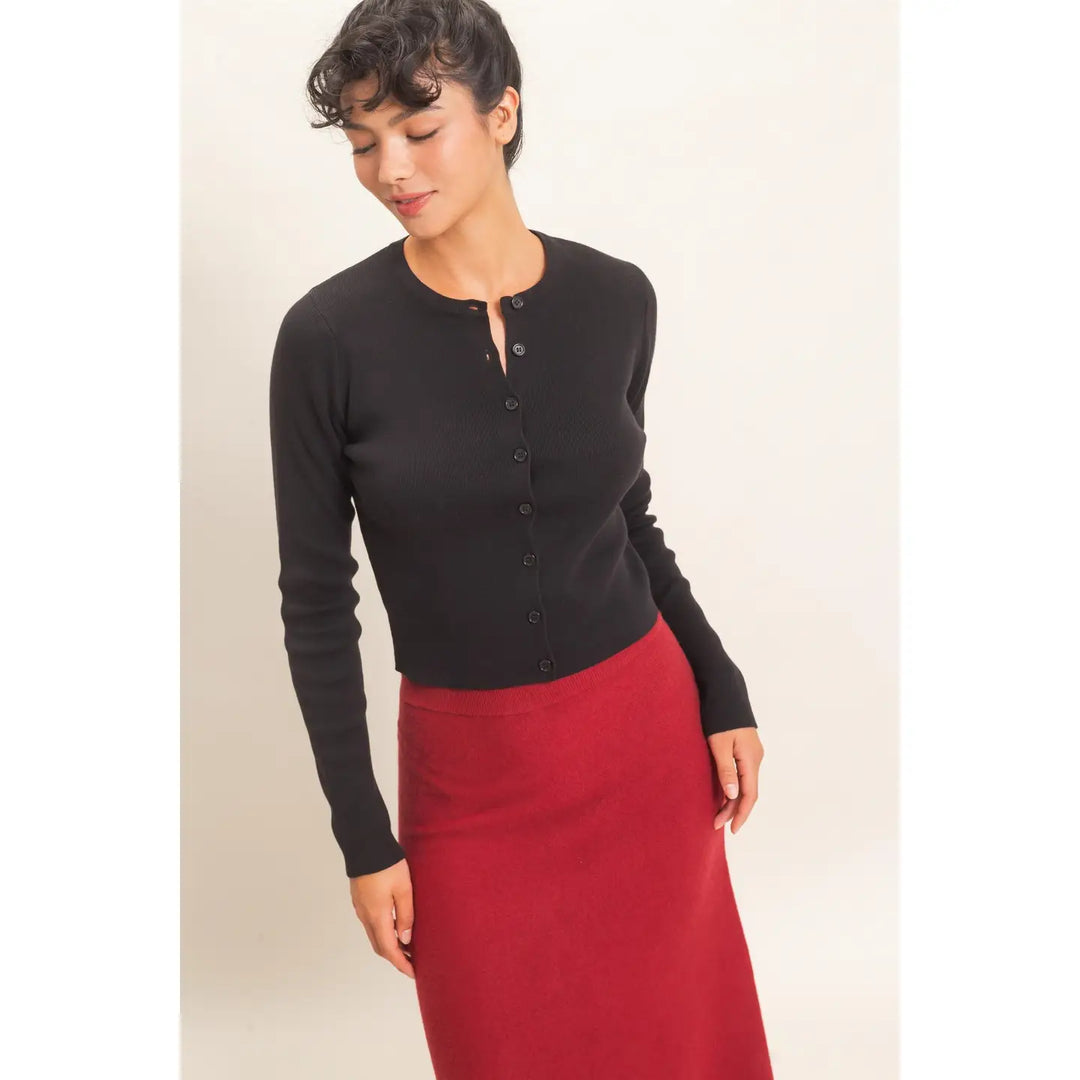 Ribbed Crew Neck Cardigan