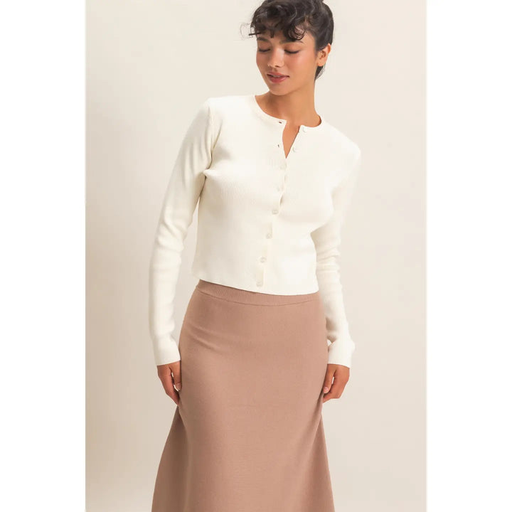 Ribbed Crew Neck Cardigan