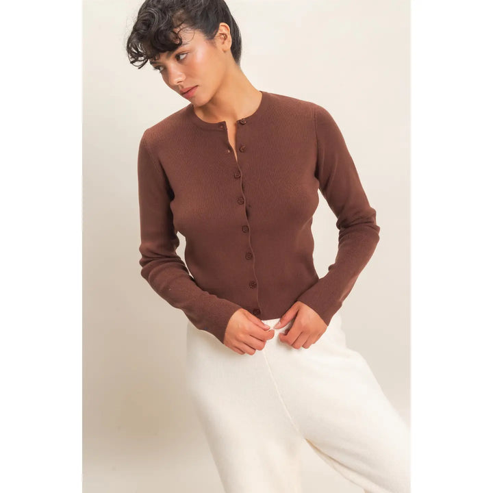 Ribbed Crew Neck Cardigan