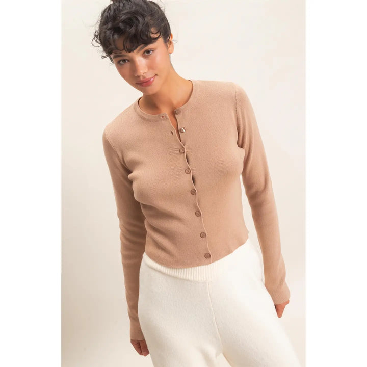 Ribbed Crew Neck Cardigan