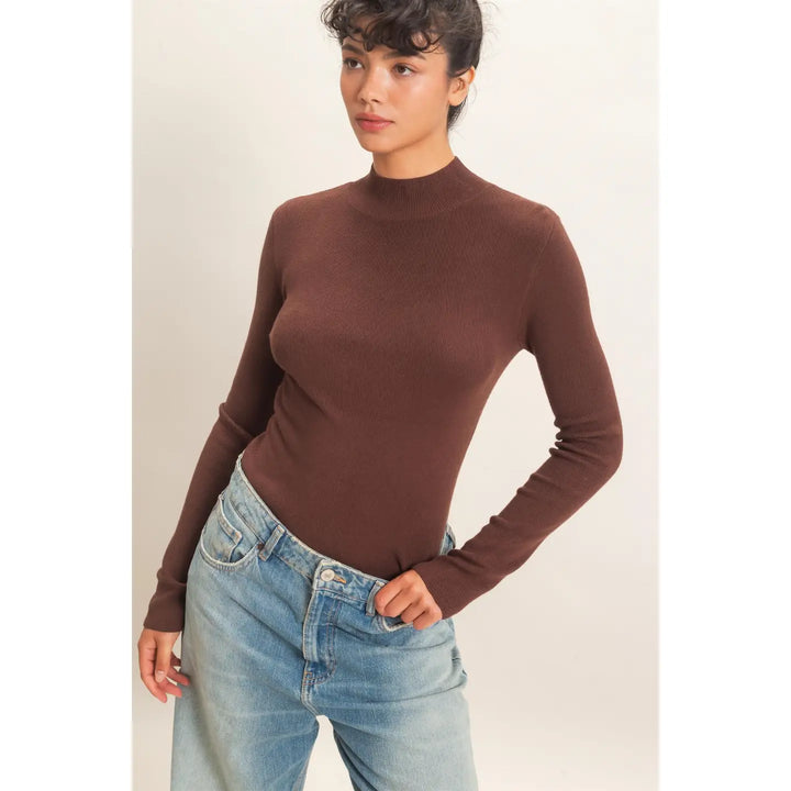 Ribbed Mock Neck Long Sleeve Knit Top