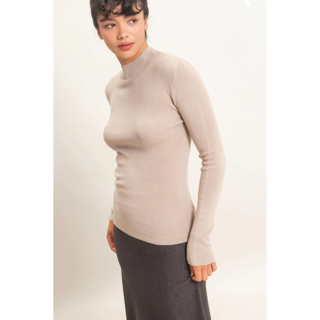 Ribbed Mock Neck Long Sleeve Knit Top