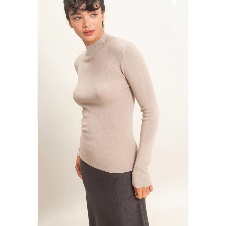 Ribbed Mock Neck Long Sleeve Knit Top