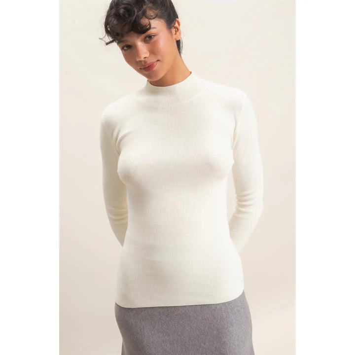 Ribbed Mock Neck Long Sleeve Knit Top