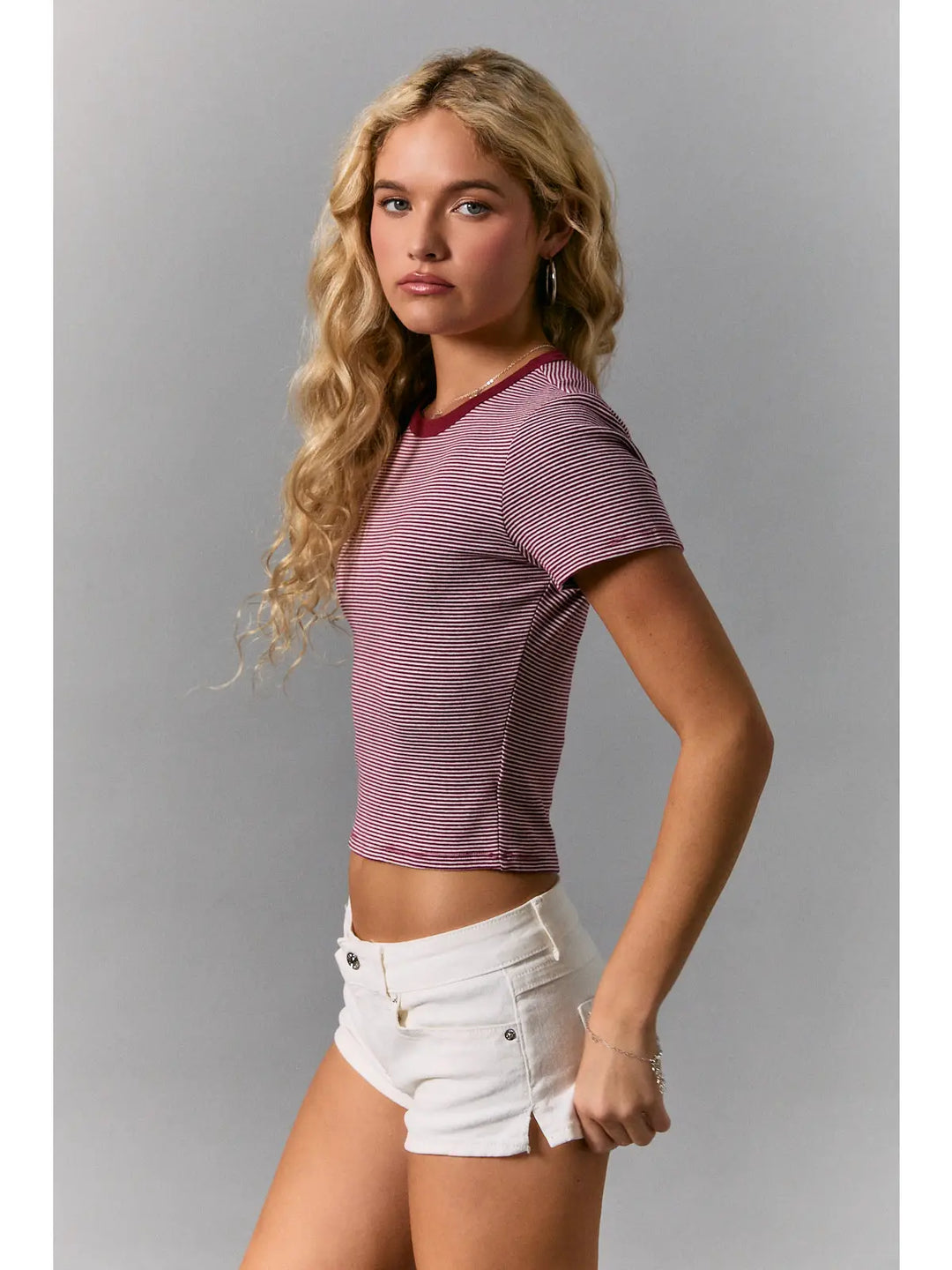 Round Neck Short Sleeve Stripe Top