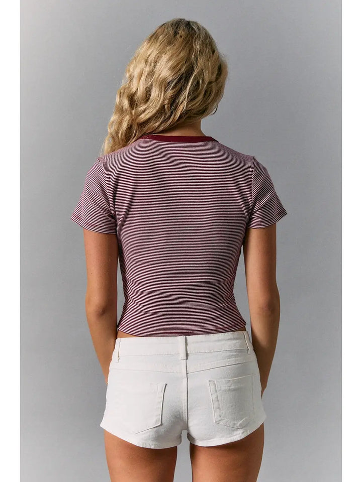 Round Neck Short Sleeve Stripe Top