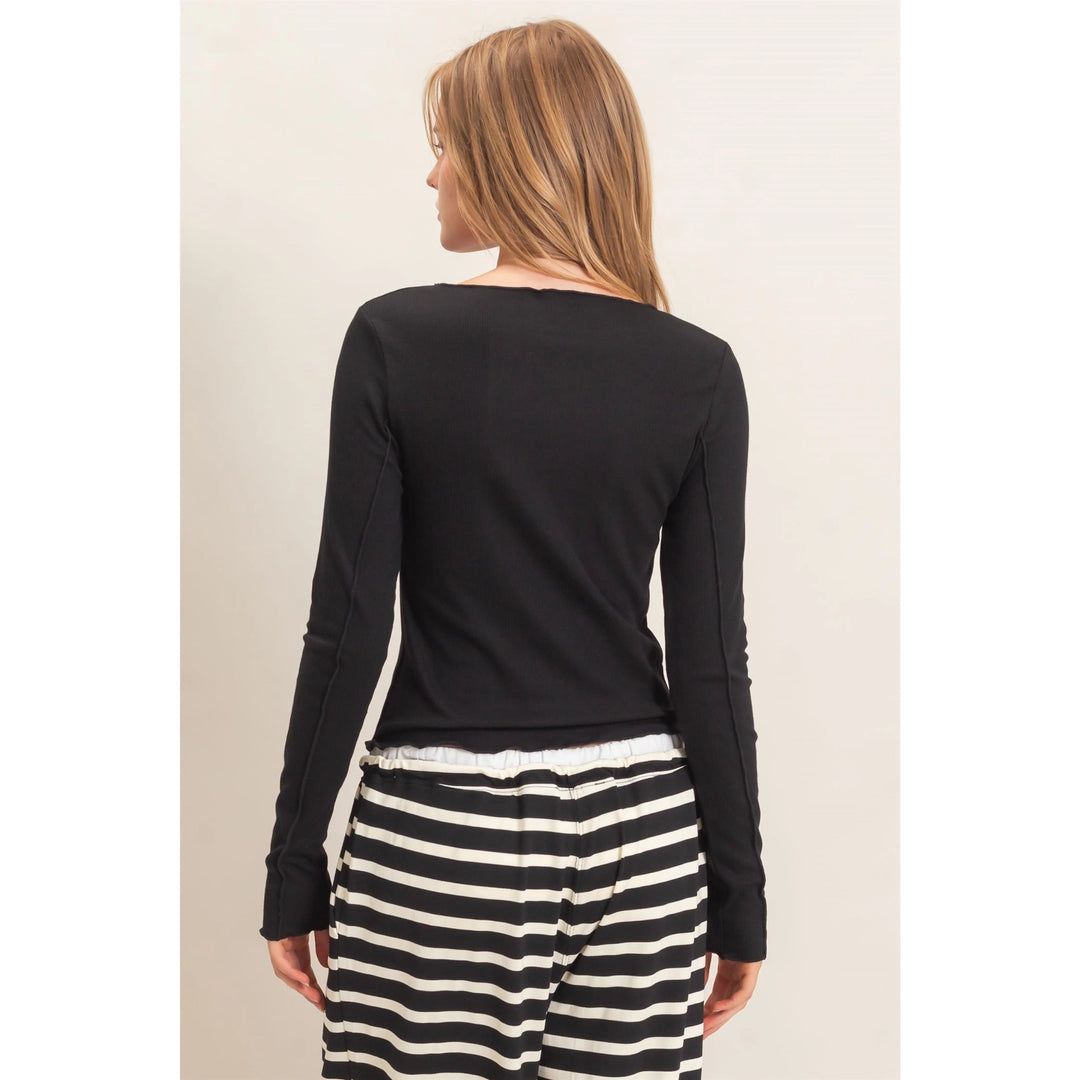 Ruffled Ribbed Long Sleeve Top