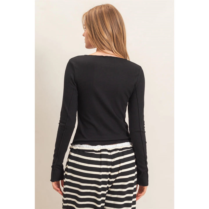 Ruffled Ribbed Long Sleeve Top