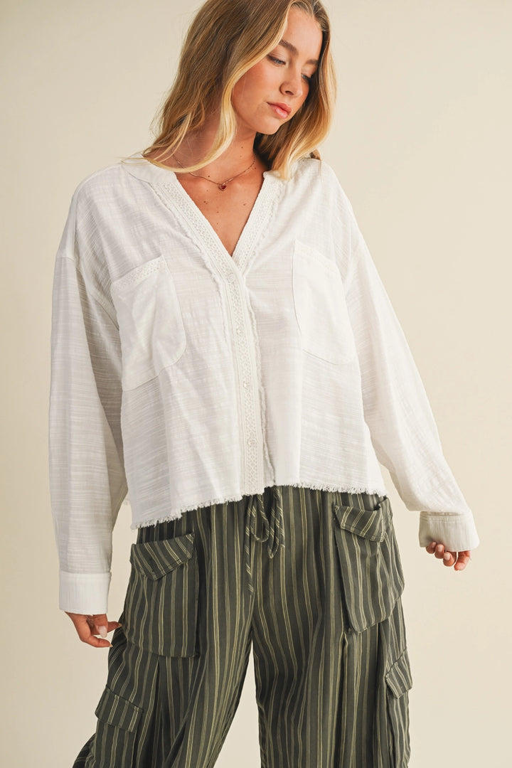 Lace-Trimmed Top with Raw-Cut Edge Detail