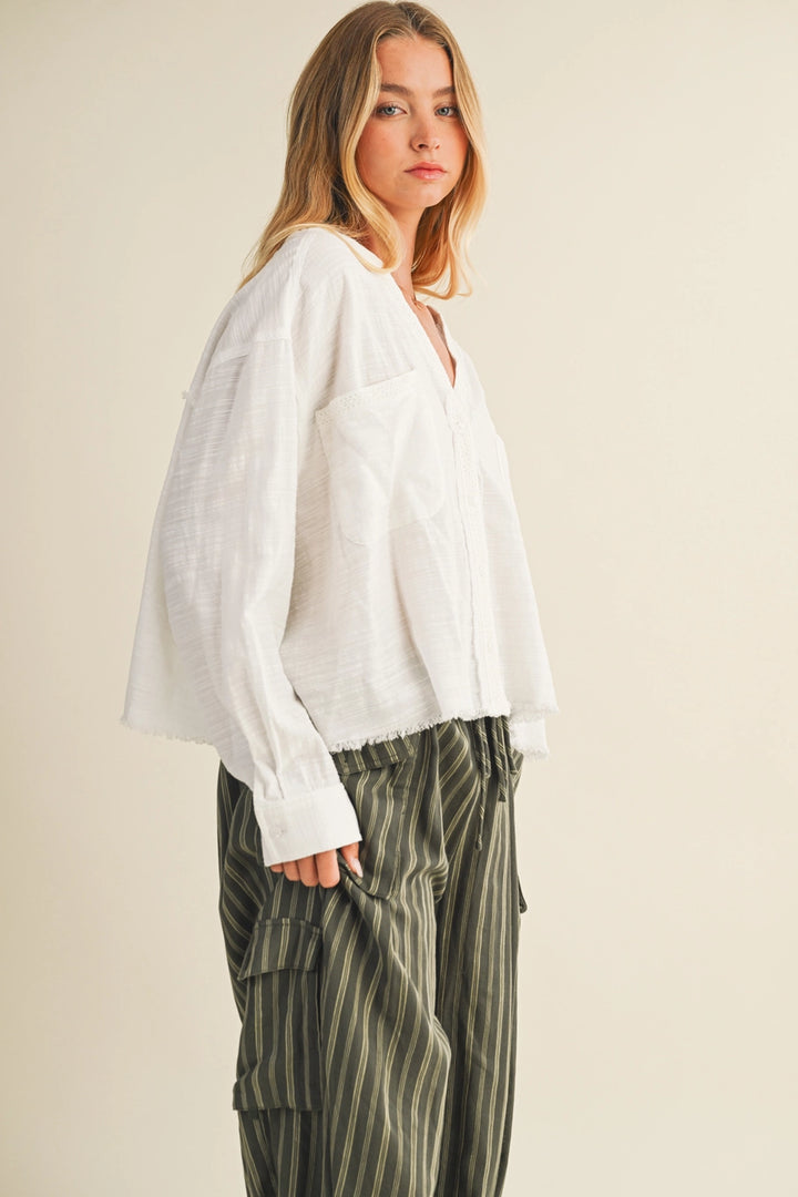 Lace-Trimmed Top with Raw-Cut Edge Detail