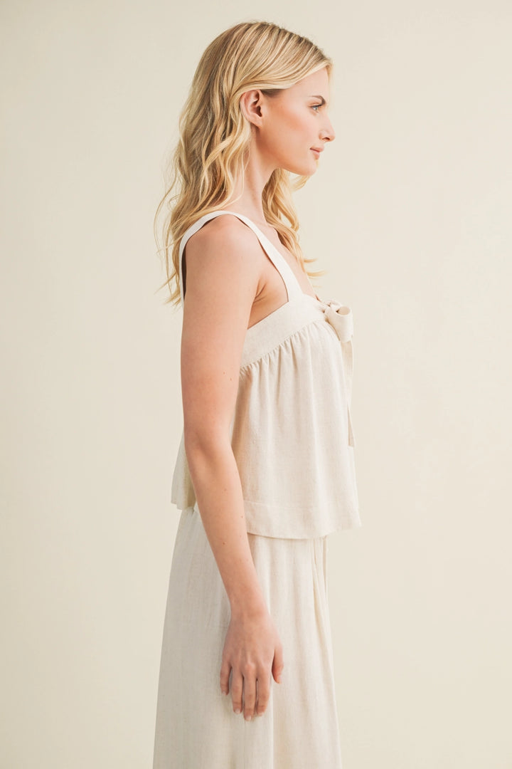 Front Tie Sleeveless Top in Linen