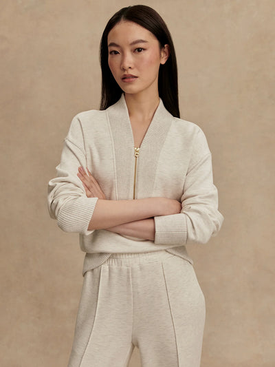Sally Half Zip Sweat in Ivory Marl