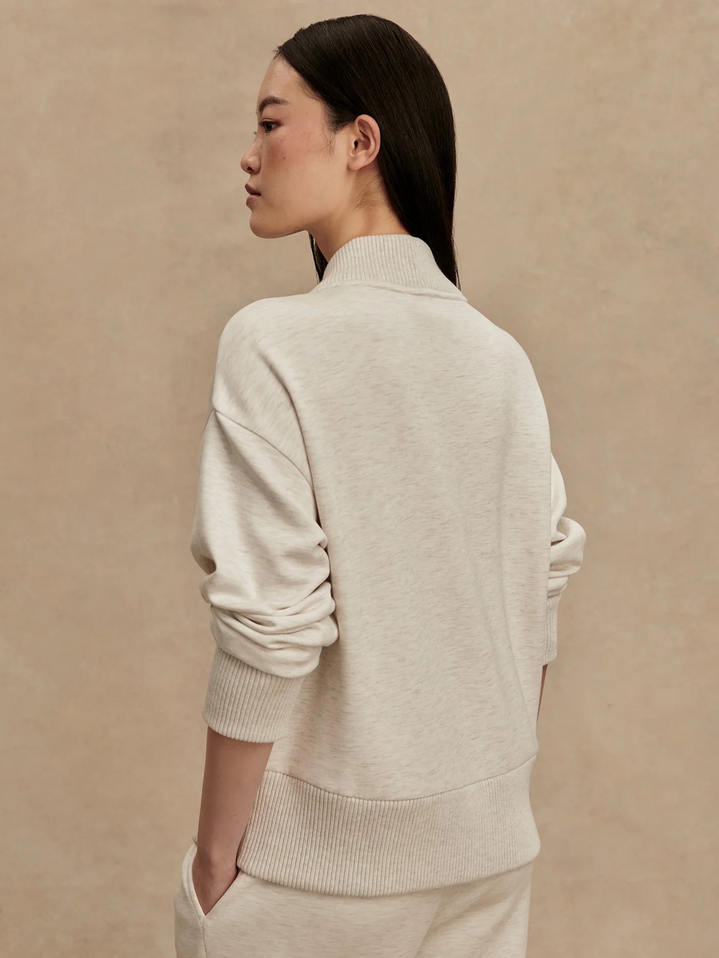 Sally Half Zip Sweat in Ivory Marl