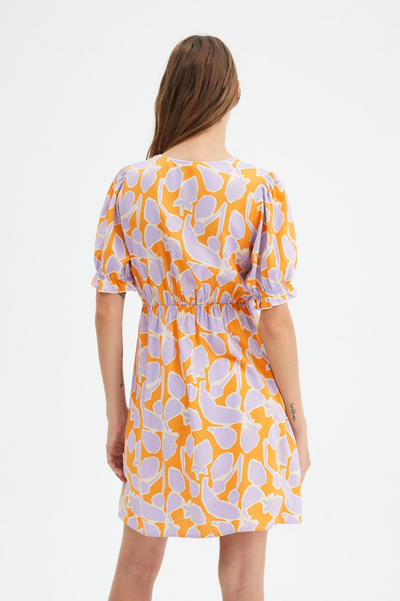 Fruit Print Puff-sleeved Mini Dress