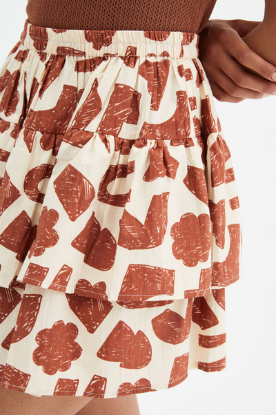 Geometric Print Ruffled Mini Skirt