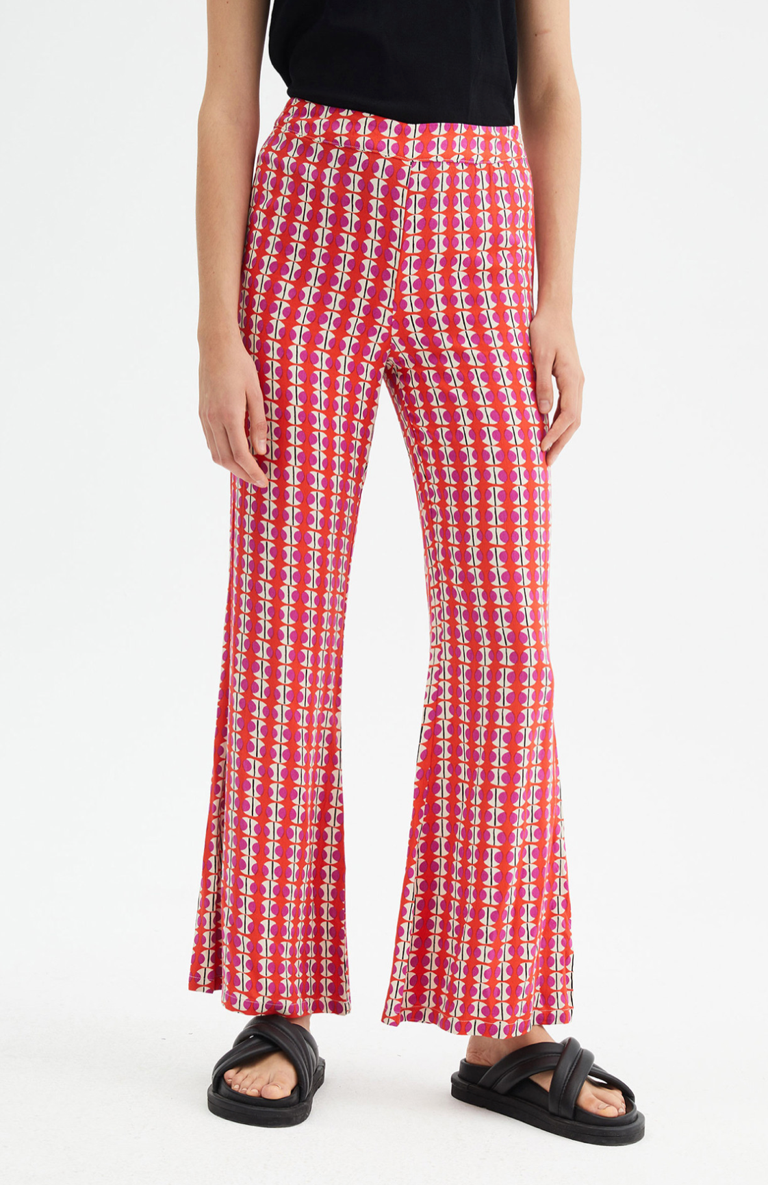 Geometric Print Mid-rise Flared Trousers