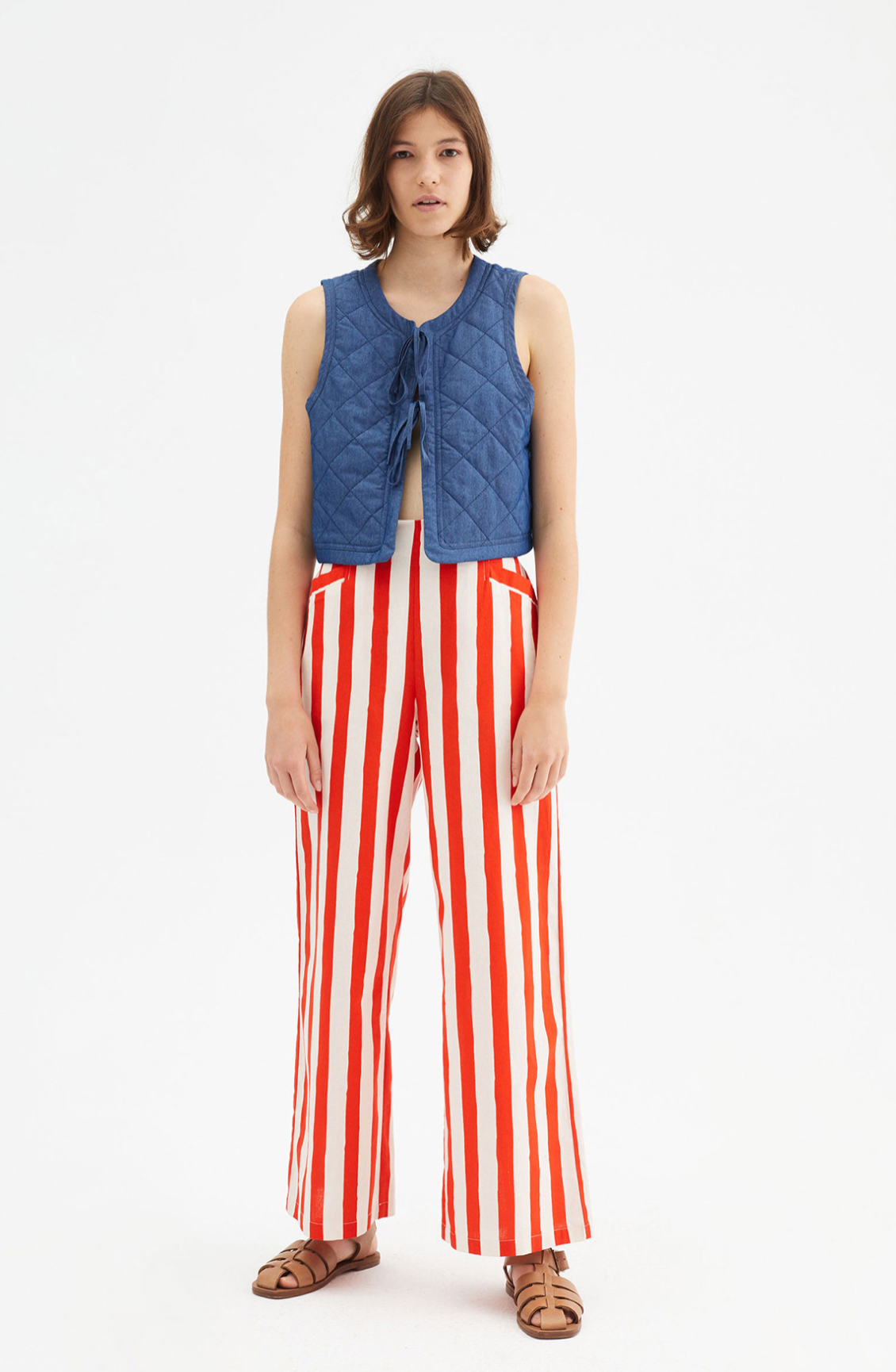 Stripe Print High-waisted Trousers