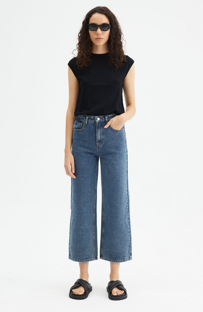 Blue Cropped Straight-cut Jeans