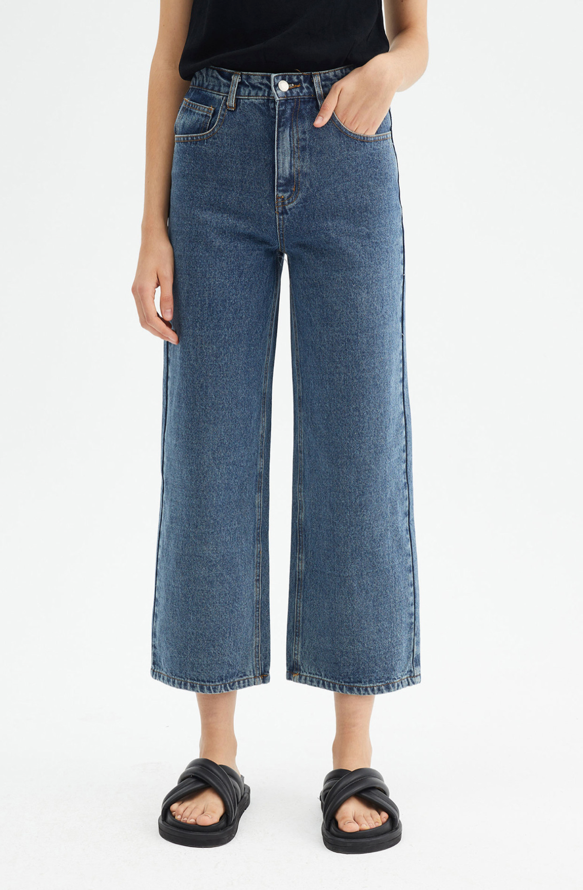 Blue Cropped Straight-cut Jeans