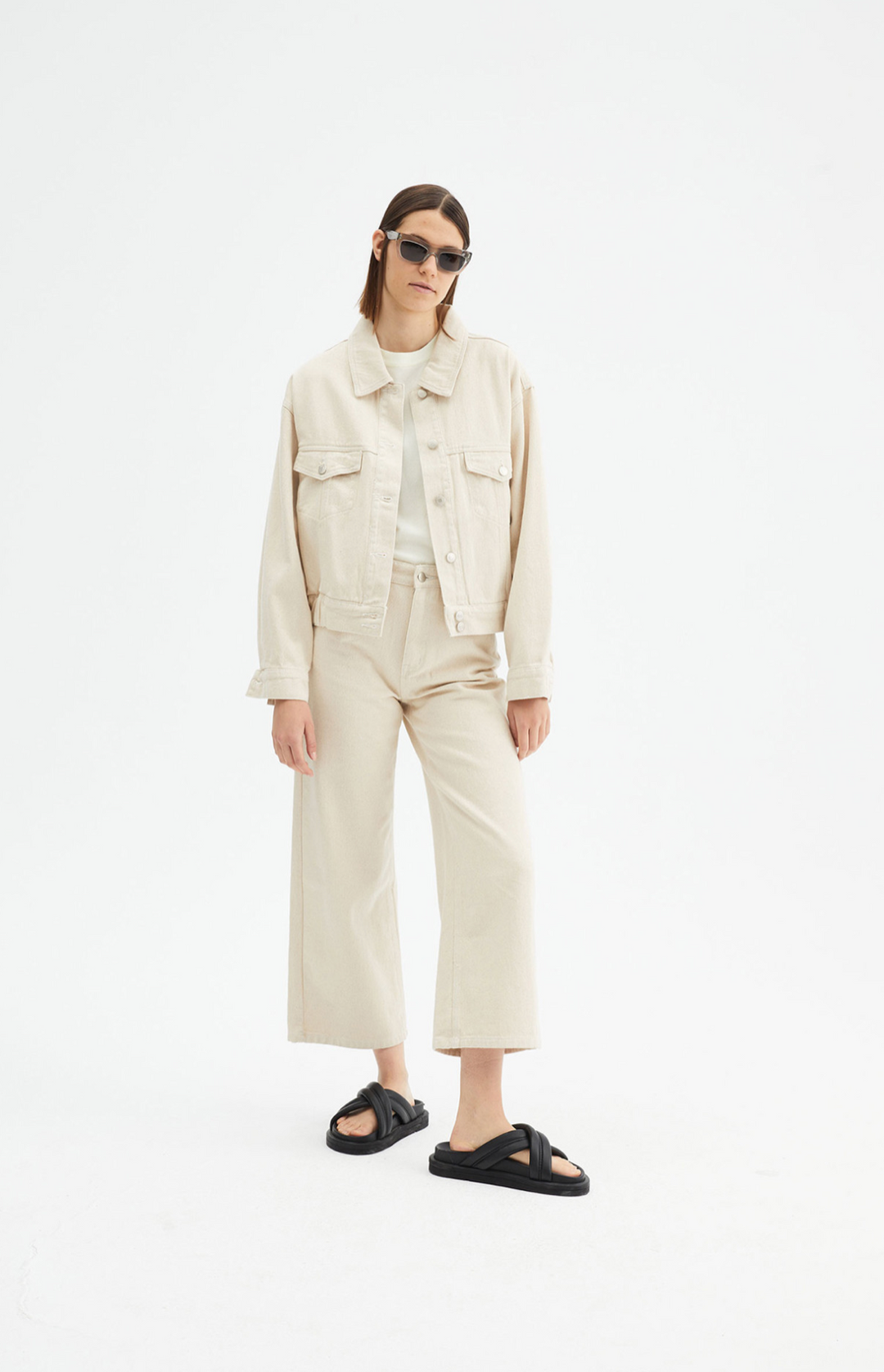 White Cropped straight-cut Jeans