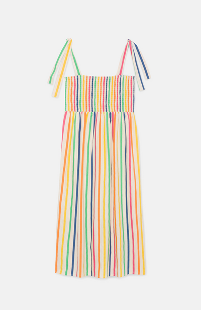 Stripe print midi strappy dress with bow