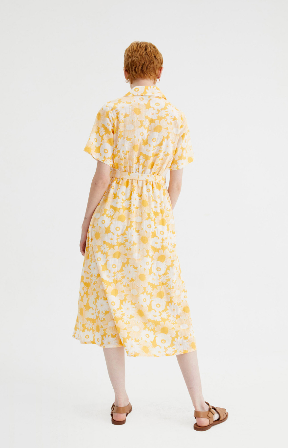 Floral print midi shirt dress