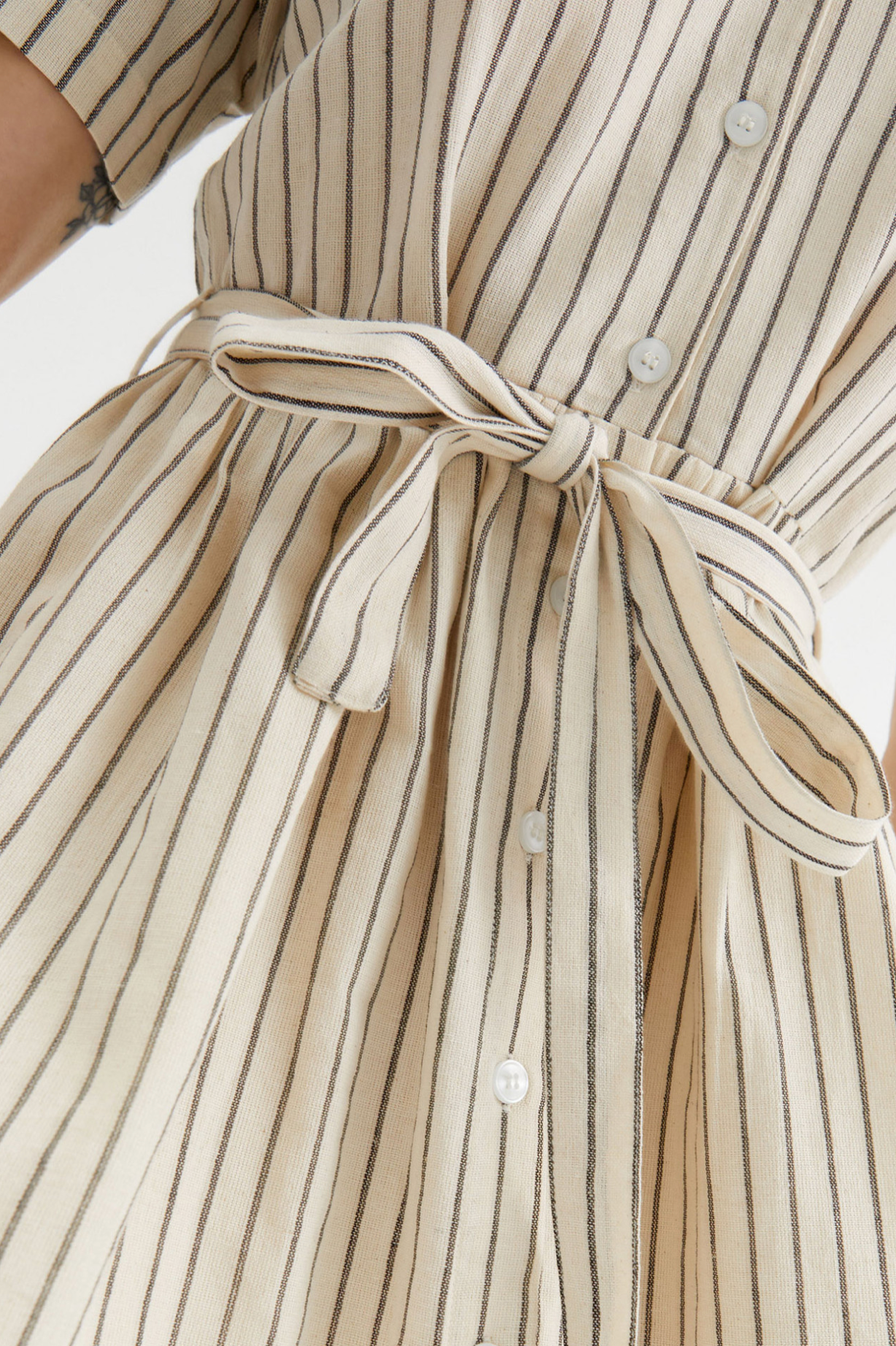 Stripe print midi shirt dress with belt