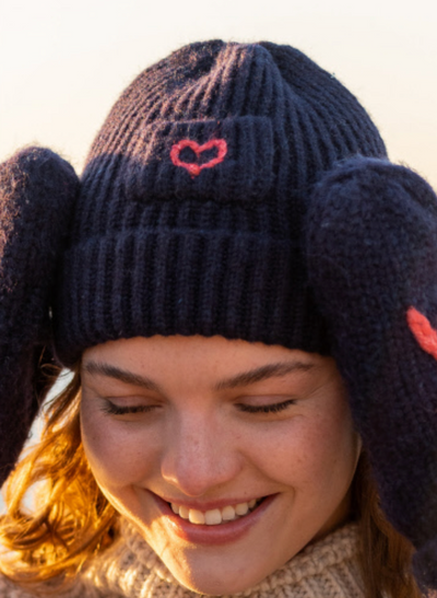 Sailor Love Knit Heart Beanie with Pocket Detail