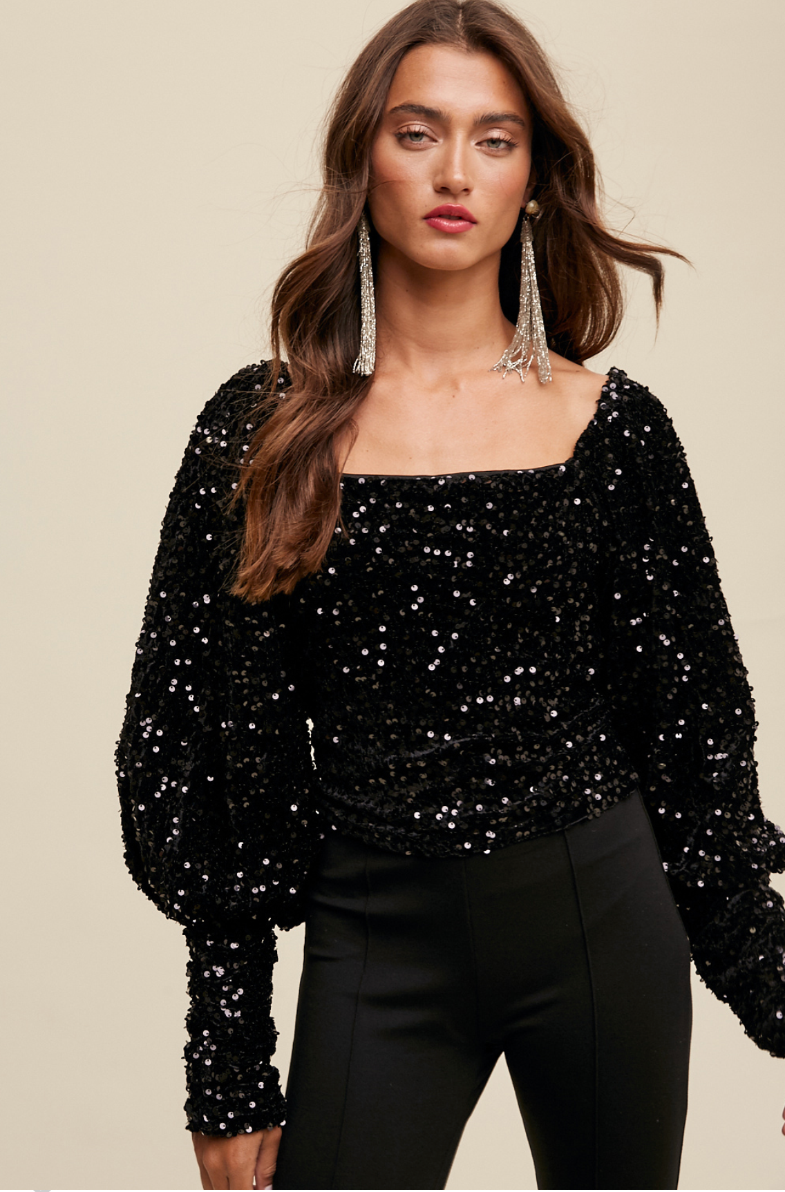 Sequin Puff Long Sleeve Top