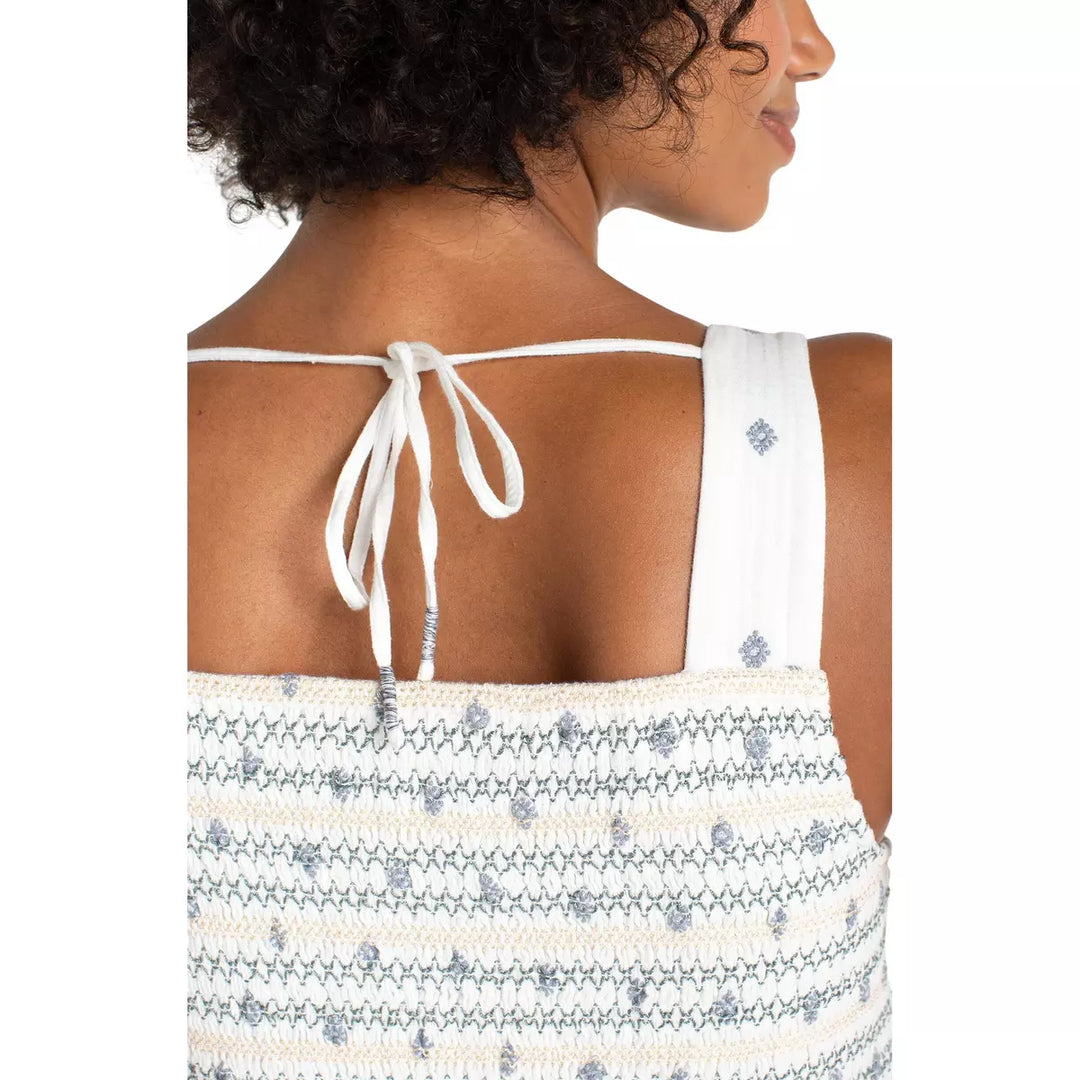 Sleeveless Smocked Woven Top w/ Embroidery