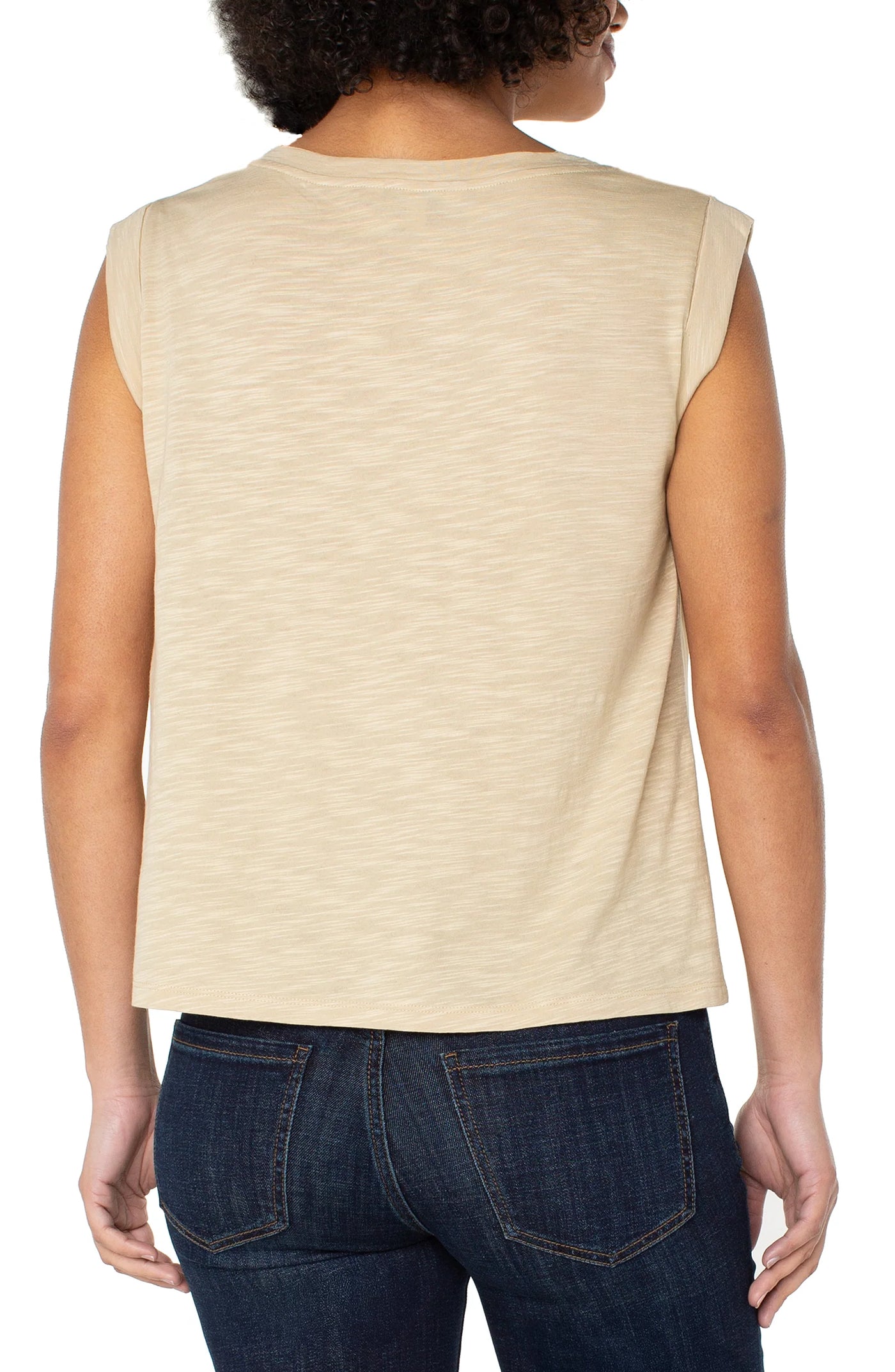 Sleeveless Woven to Knit Top