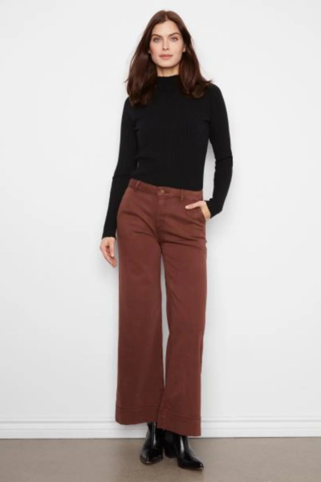 Smooth Twill Wide Leg Pants - Chocolate