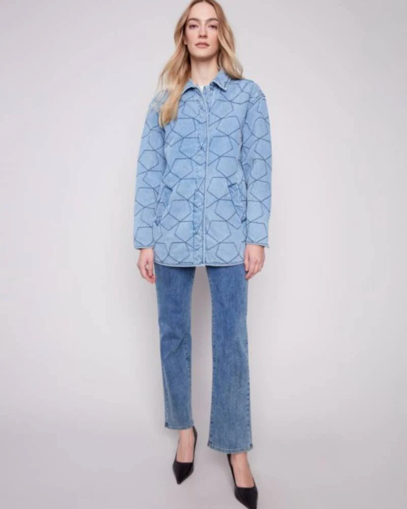 Star Quilted Denim Jacket with Welt Pockets