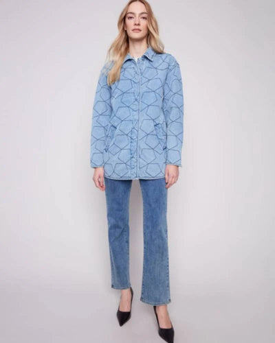 Star Quilted Denim Jacket with Welt Pockets