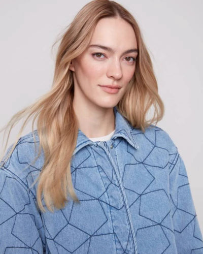 Star Quilted Denim Jacket with Welt Pockets