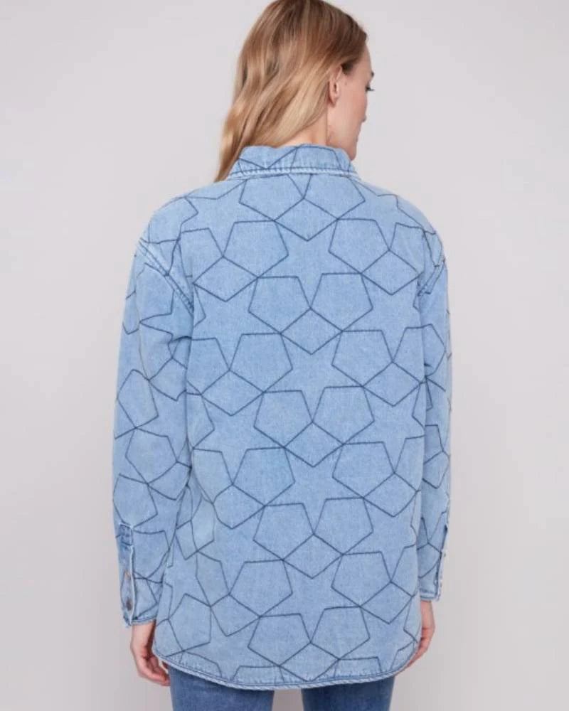 Star Quilted Denim Jacket with Welt Pockets