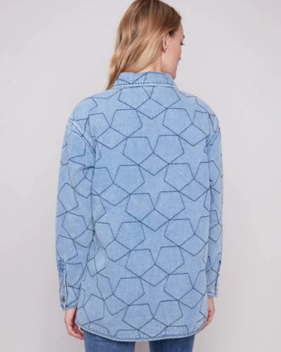 Star Quilted Denim Jacket with Welt Pockets