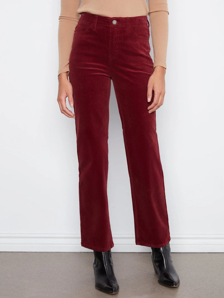 Straight Leg Corduroy Pants With Elastic Inside Waist - Merlot