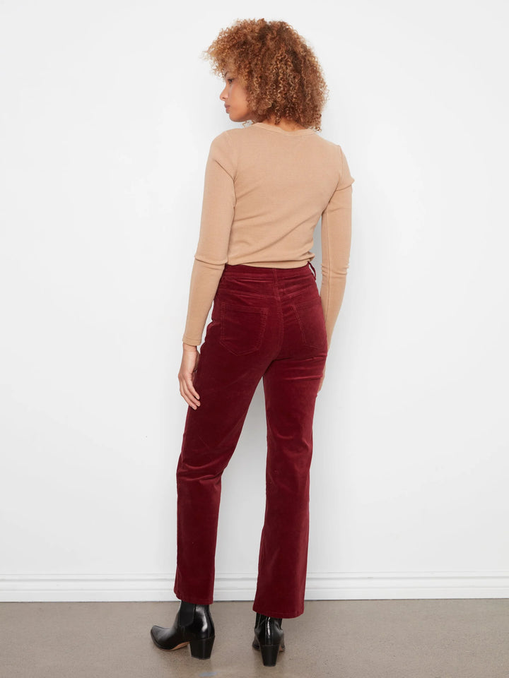 Straight Leg Corduroy Pants With Elastic Inside Waist - Merlot