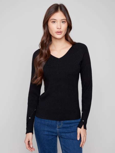 V-Necked Ribbed Sweater