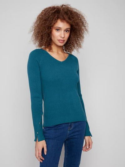 V-Necked Ribbed Sweater