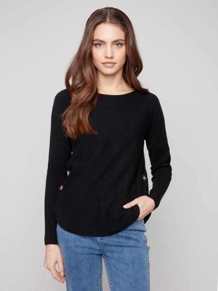 Boat Neck Sweater With Side Buttons Detail