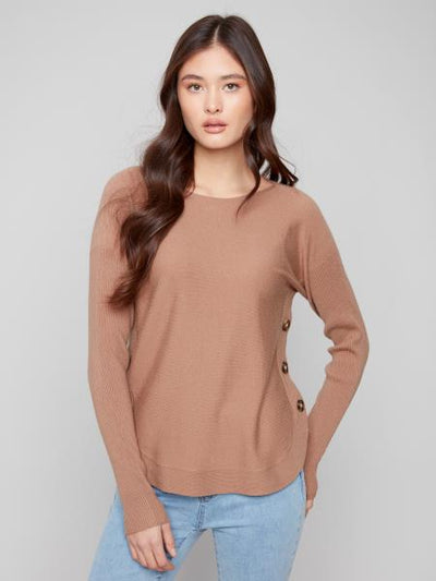 Boat Neck Sweater With Side Buttons Detail