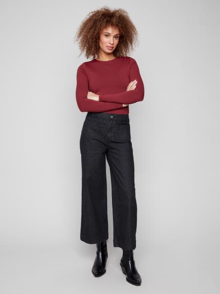 Cropped Patch Pocket Flare Jacquard Pants