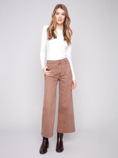 Cropped Patch Pocket Flare Colored Twill Pants