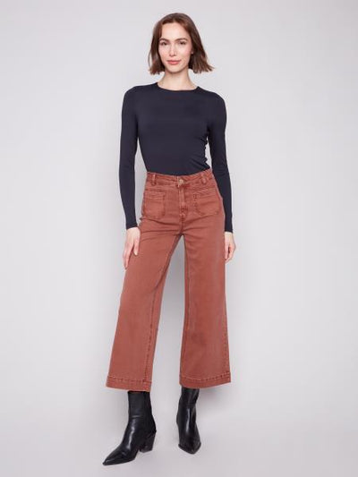 Cropped Patch Pocket Flare Colored Twill Pants